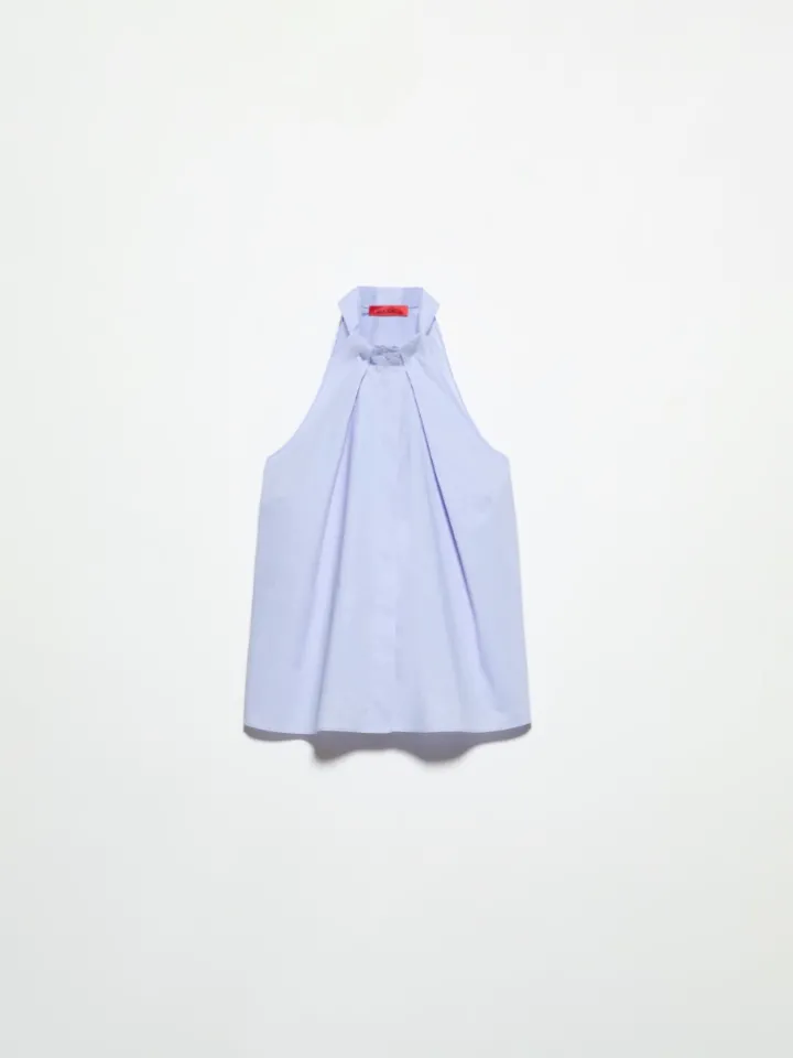 Poplin and voile halterneck top - light blue