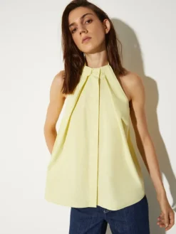 Poplin and voile halterneck top - lemon