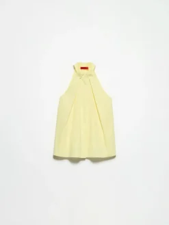 Poplin and voile halterneck top - lemon