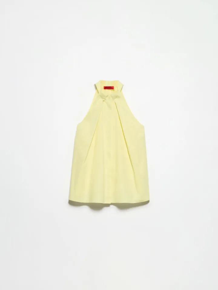 Poplin and voile halterneck top - lemon