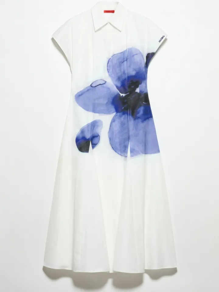 Poplin fit-and-flare dress - cream