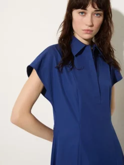 Poplin fit-and-flare dress - navy
