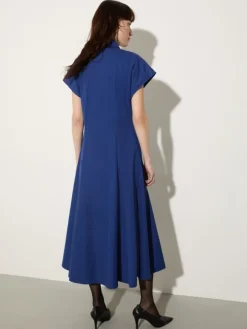 Poplin fit-and-flare dress - navy
