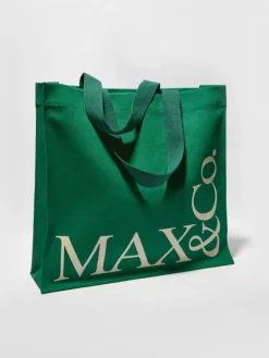 Printed canvas shopping tote - green