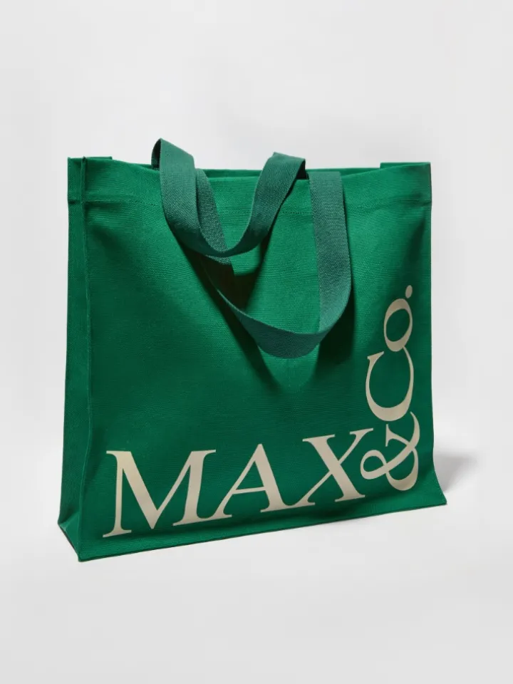 Printed canvas shopping tote - green