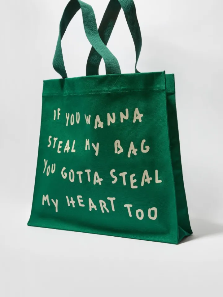 Printed canvas shopping tote - green