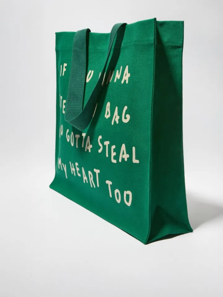 Printed canvas shopping tote - green