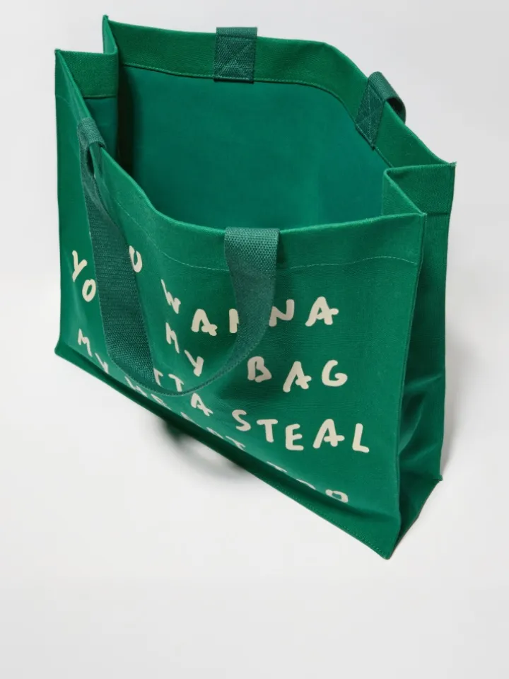 Printed canvas shopping tote - green