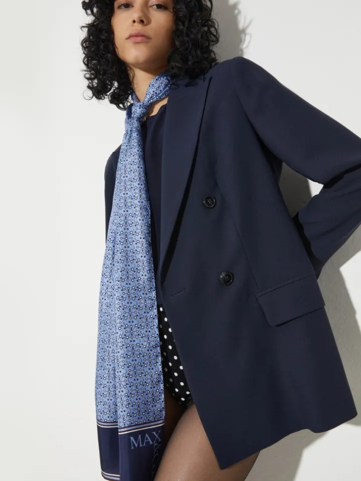 Printed silk-twill scarf - navy