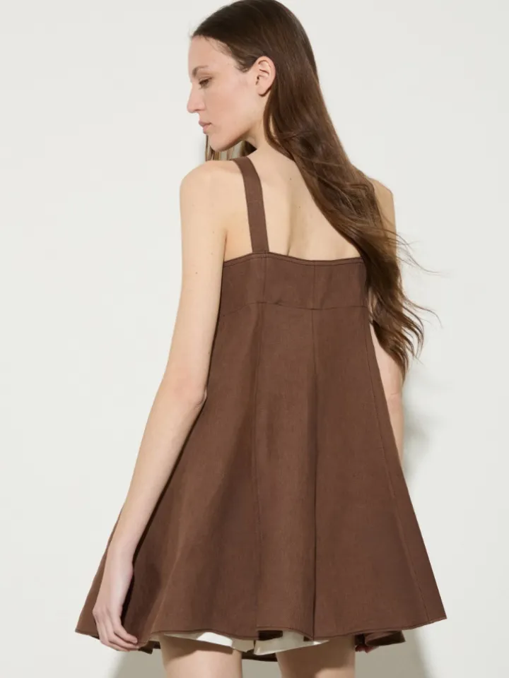 Pure linen fit & flare top - coffee