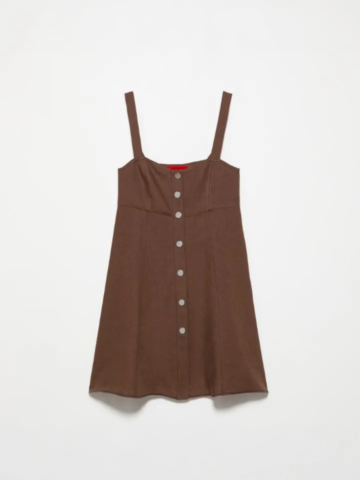 Pure linen fit & flare top - coffee
