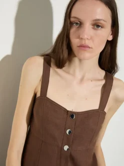 Pure linen fit & flare top - coffee