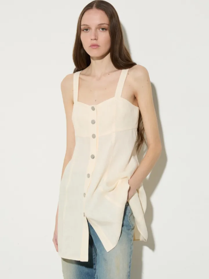 Pure linen fit & flare top - milk