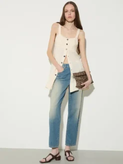 Pure linen fit & flare top - milk