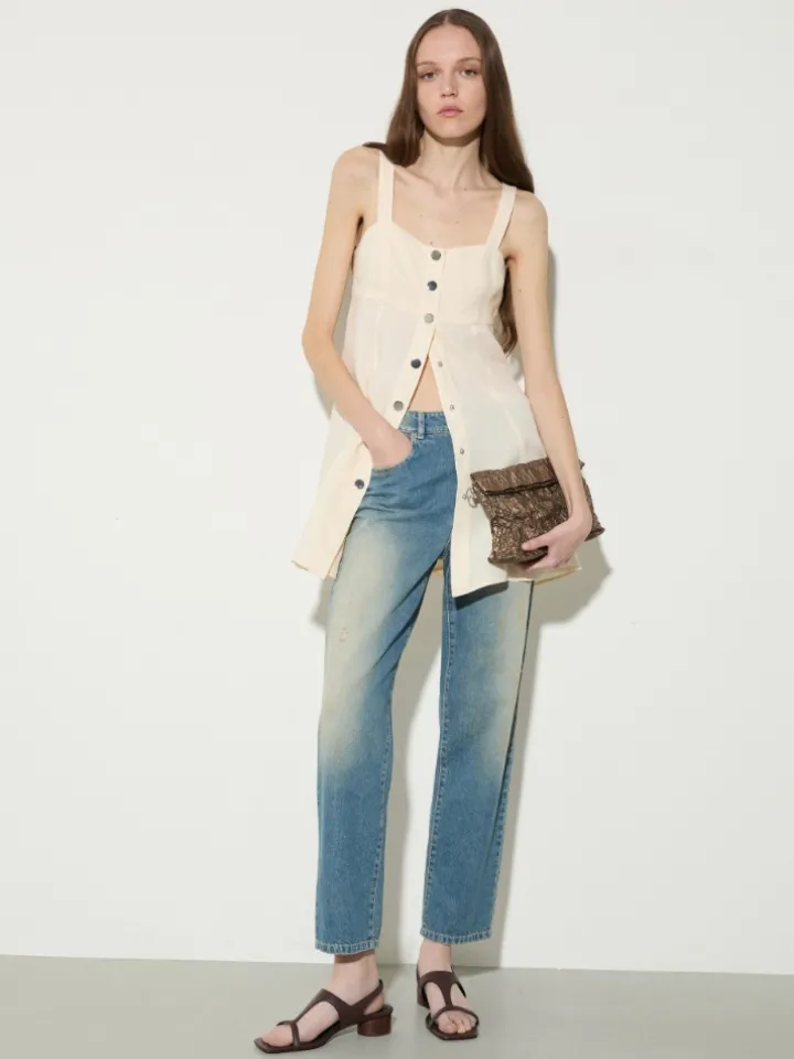Pure linen fit & flare top - milk