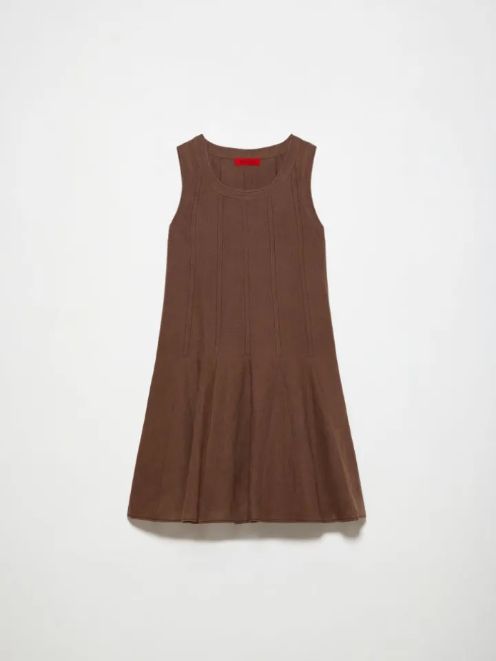 Pure linen mini dress - coffee