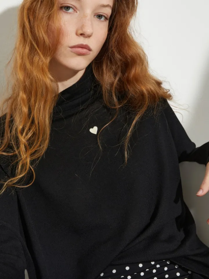 Pure Merino wool polo neck - black