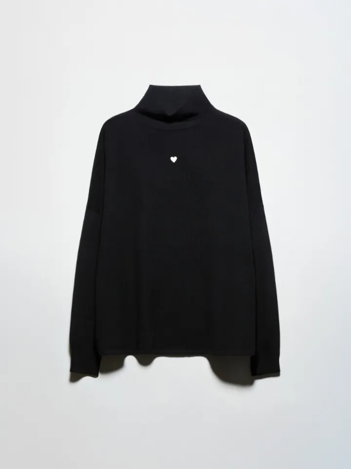 Pure Merino wool polo neck - black