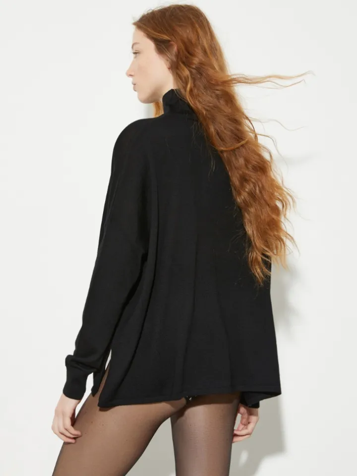 Pure Merino wool polo neck - black