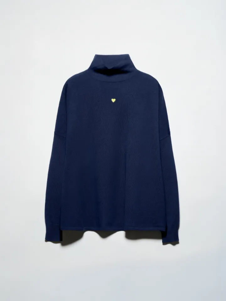 Pure Merino wool polo neck - navy