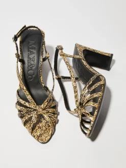 Python-print leather sandals - brown