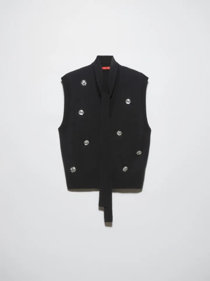Rhinestone-embellished knit gilet - black
