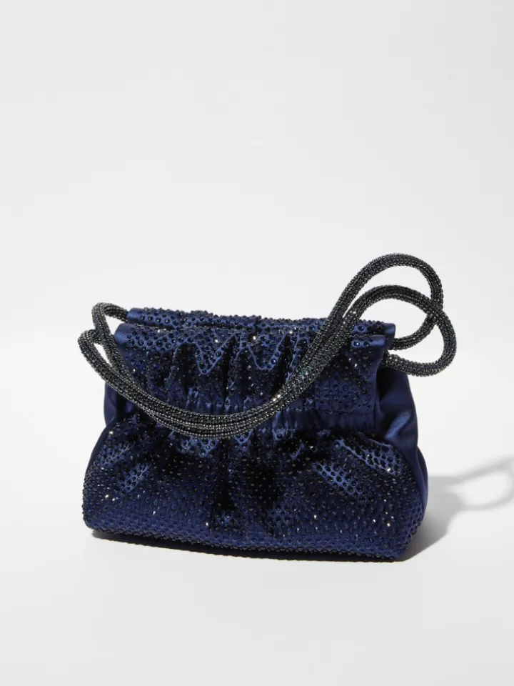 Rhinestone-embellished satin bag - navy