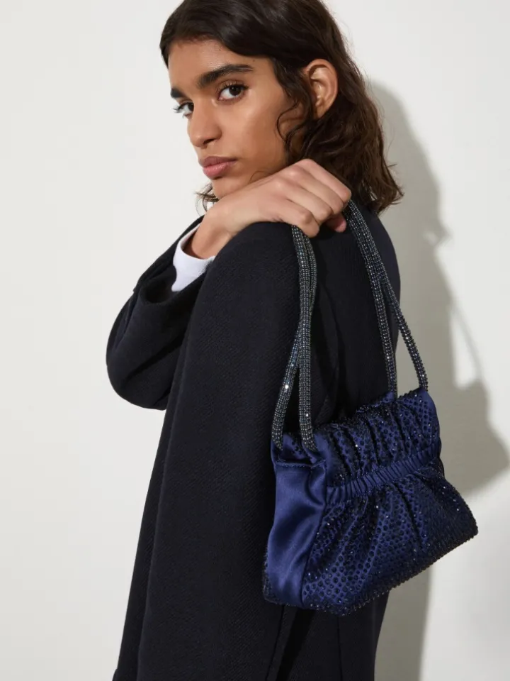 Rhinestone-embellished satin bag - navy