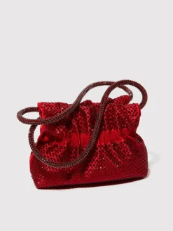 Rhinestone-embellished satin bag - red