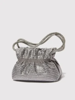 Rhinestone-embellished satin bag - medium grey