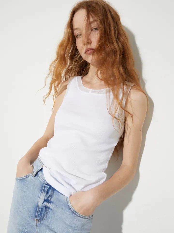 Ribbed cotton tank top - optical white
