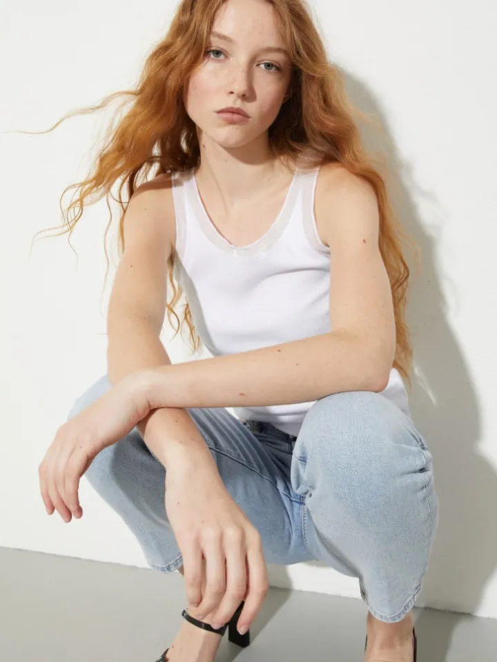 Ribbed cotton tank top - optical white