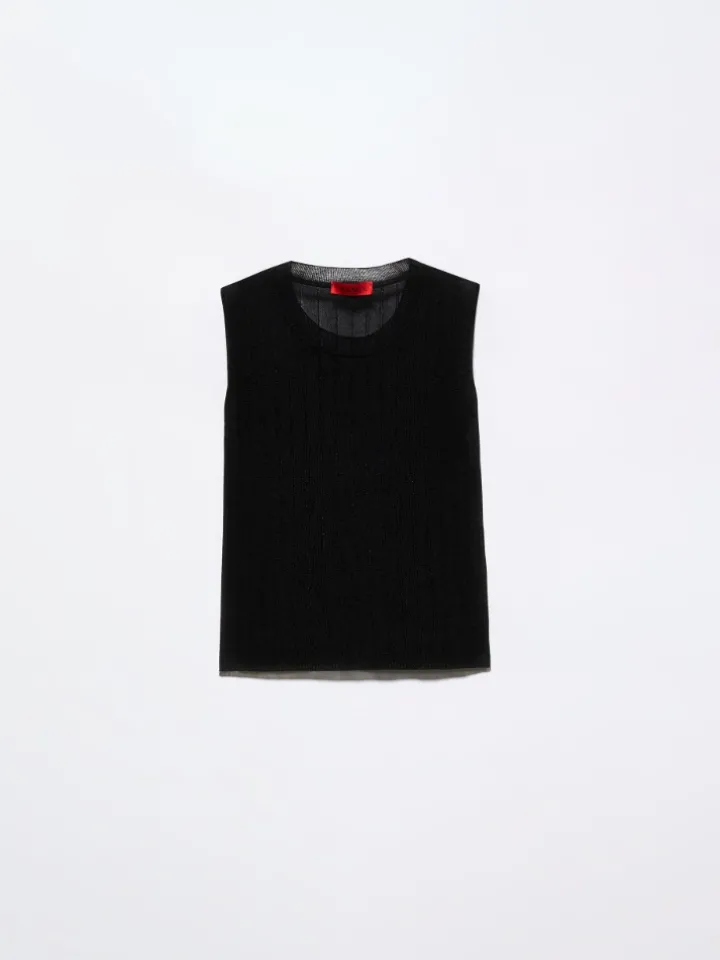 Ribbed knitted top - black
