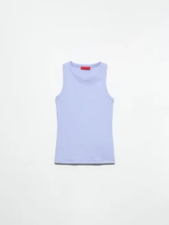 Rib-knit cotton tank top - light blue