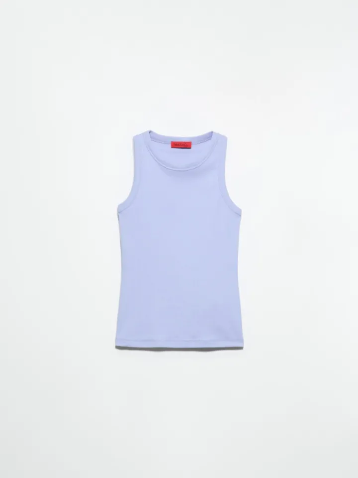 Rib-knit cotton tank top - light blue