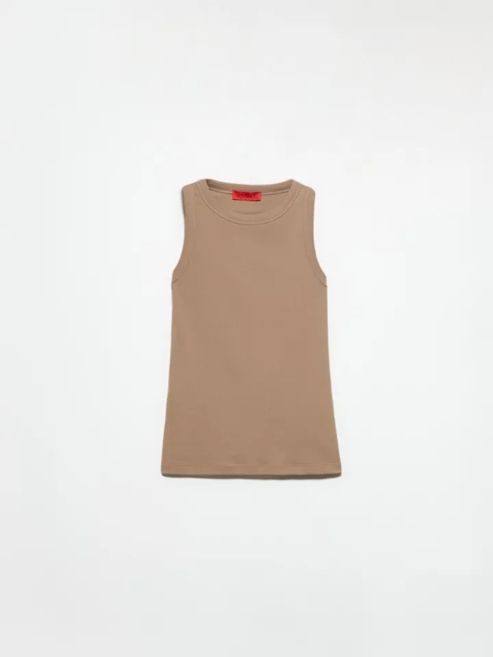 Rib-knit cotton tank top - mud