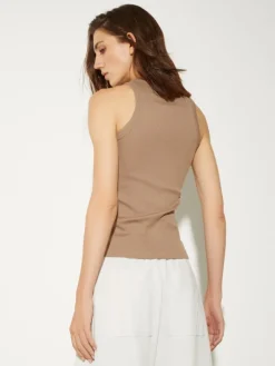 Rib-knit cotton tank top - mud