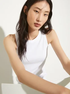 Rib-knit cotton tank top - optical white