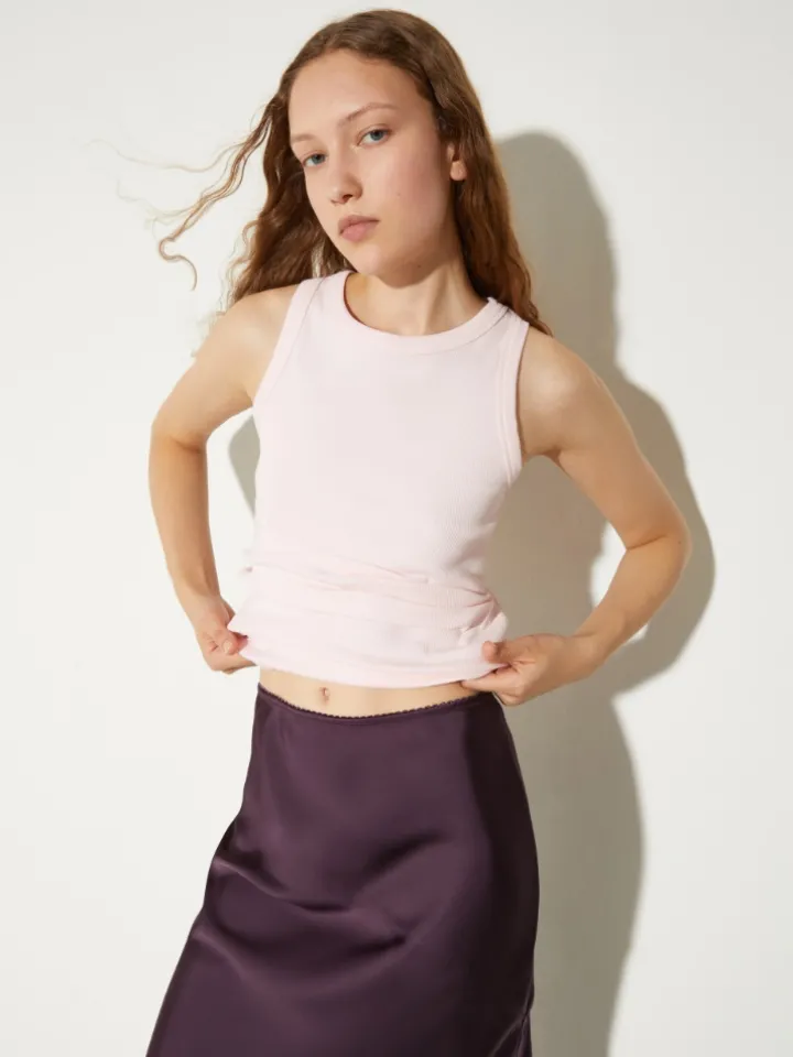 Rib-knit cotton tank top - pink