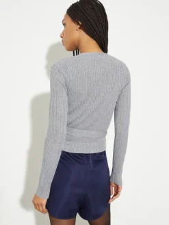Rib-knit wrap cardigan - melange grey