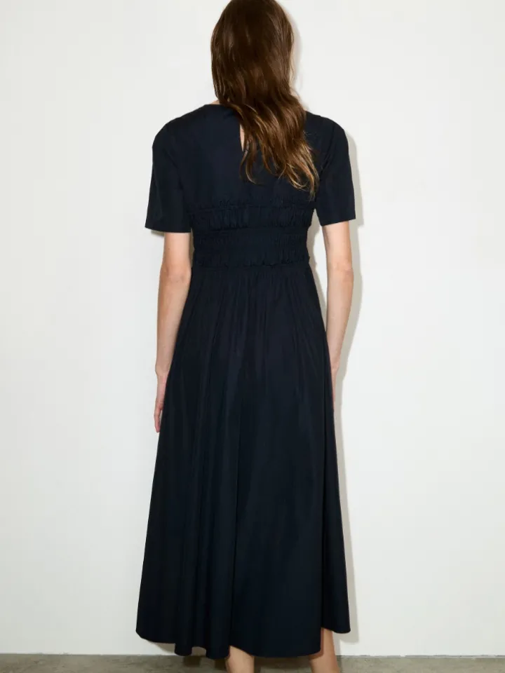 Ruched cotton-poplin midi dress - black