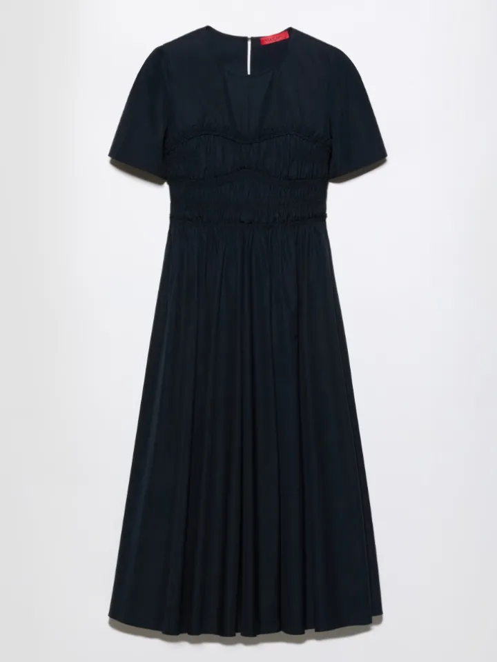 Ruched cotton-poplin midi dress - black