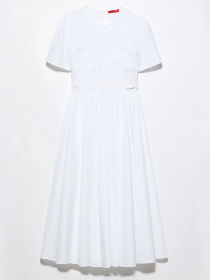 Ruched cotton-poplin midi dress - optical white