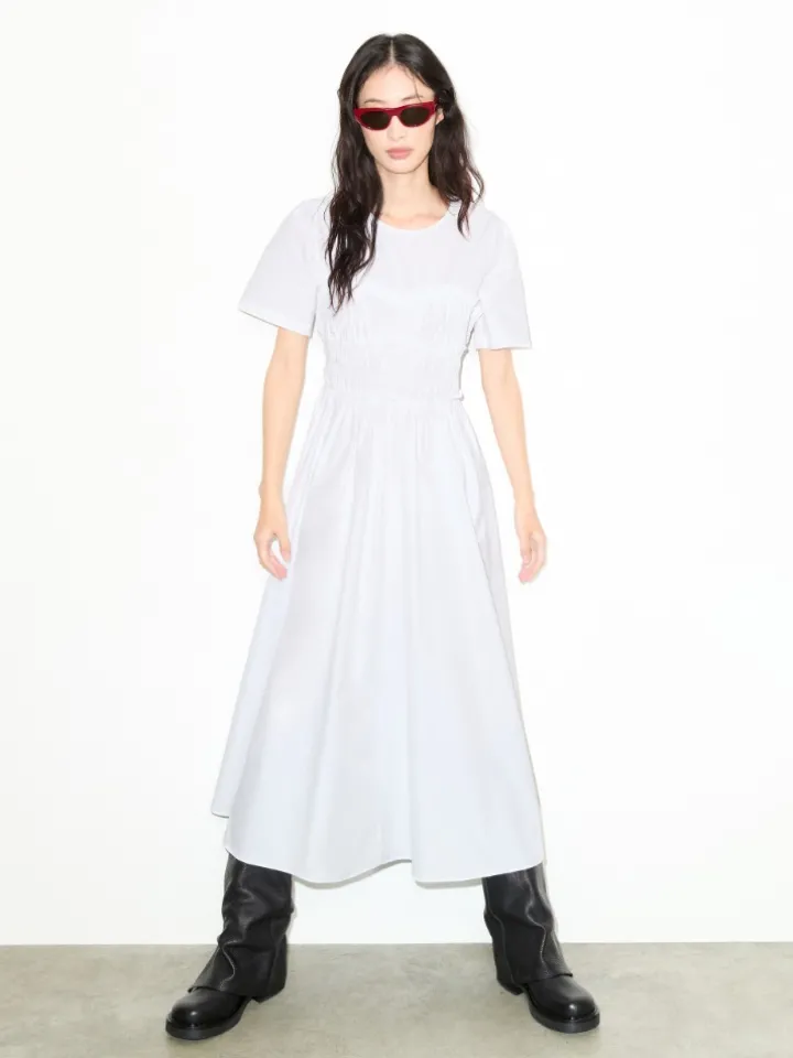 Ruched cotton-poplin midi dress - optical white