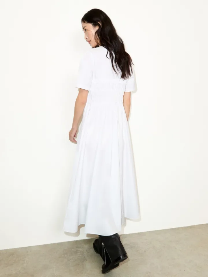Ruched cotton-poplin midi dress - optical white