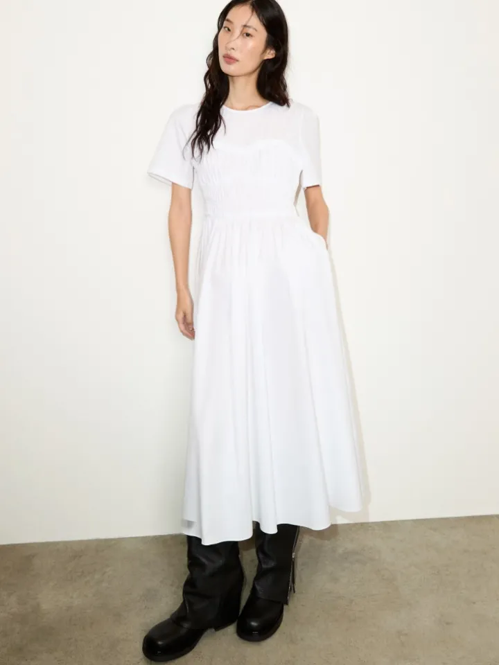 Ruched cotton-poplin midi dress - optical white