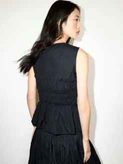 Ruched cotton-poplin top - black