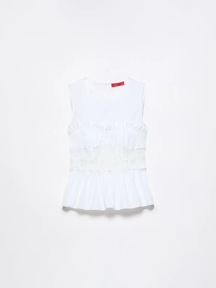 Ruched cotton-poplin top - optical white