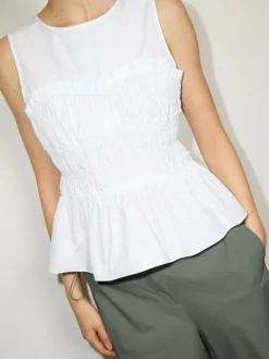 Ruched cotton-poplin top - optical white