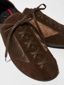 Satin and suede sneakers - chocolate